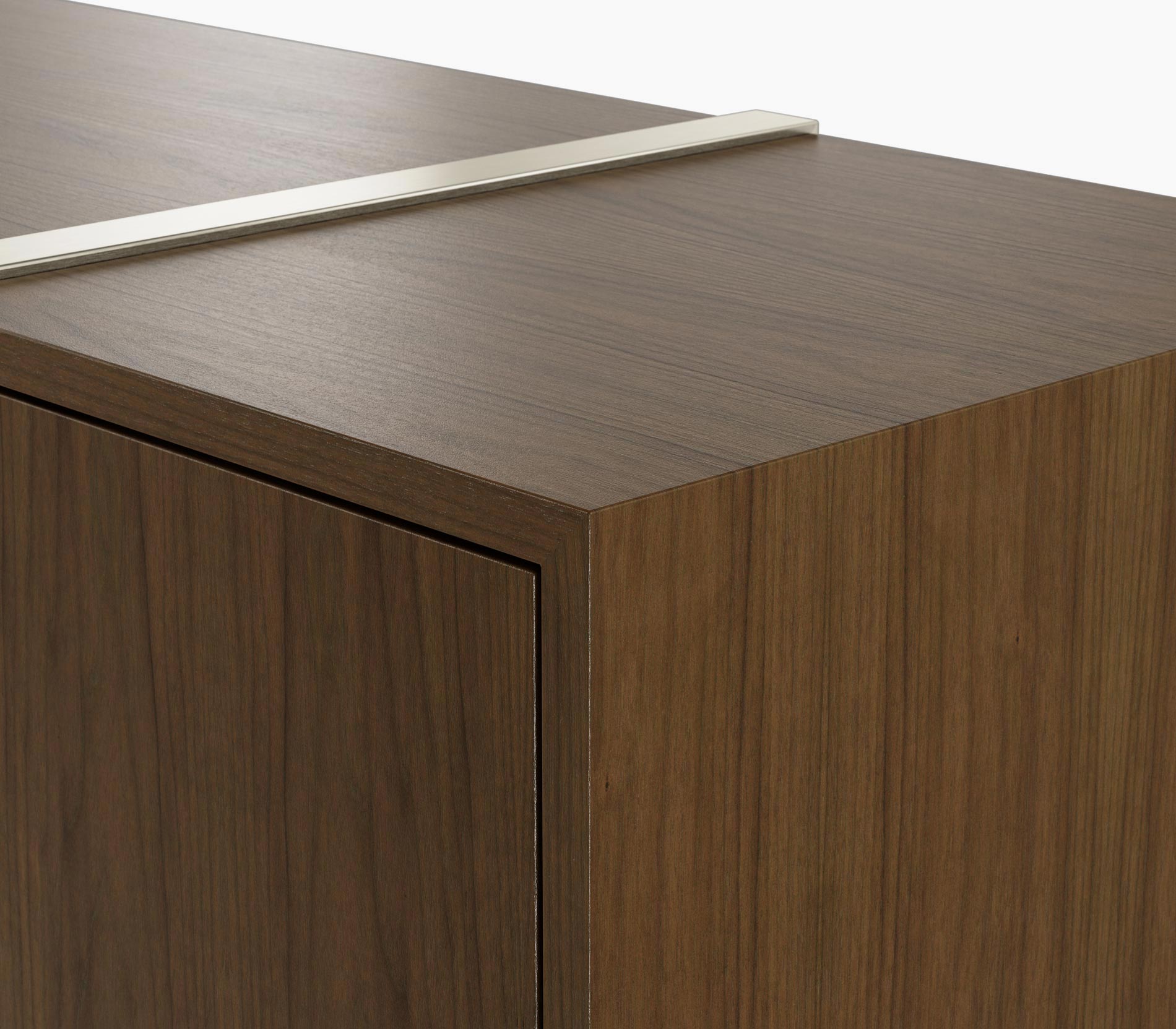 Edge detail of a Highline Credenza in natural flat cut walnut