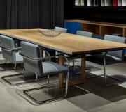 Highline Conference Table with Wood Legs and Leather Wrapped Edge Detail